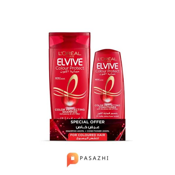 مجموعه شامپو و نرم کننده مو لورال L’OREAL سری Elvive مدل Color vive حجم 400 + 200 میلی لیتری