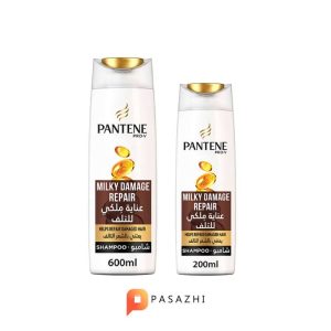 بسته 2 عددی شامپو شیری ترمیم کننده موهای آسیب دیده پنتن Pantene حجم  600 + 200 میلی لیتری