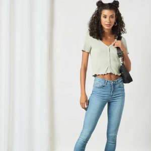 شلوار جین اورجینال آبی روشن زنانه پیسز PIECES مدل Slim Fit