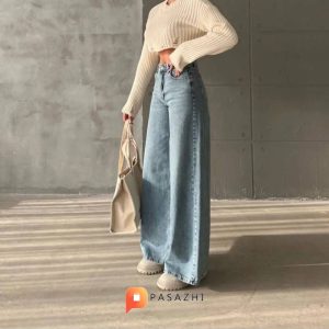 شلوار جین بگ فاق بلند زنانه LAMİRA مدل KAR PALAZZO