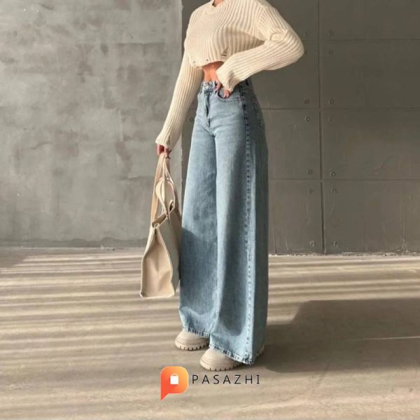 شلوار جین بگ فاق بلند زنانه LAMİRA مدل KAR PALAZZO