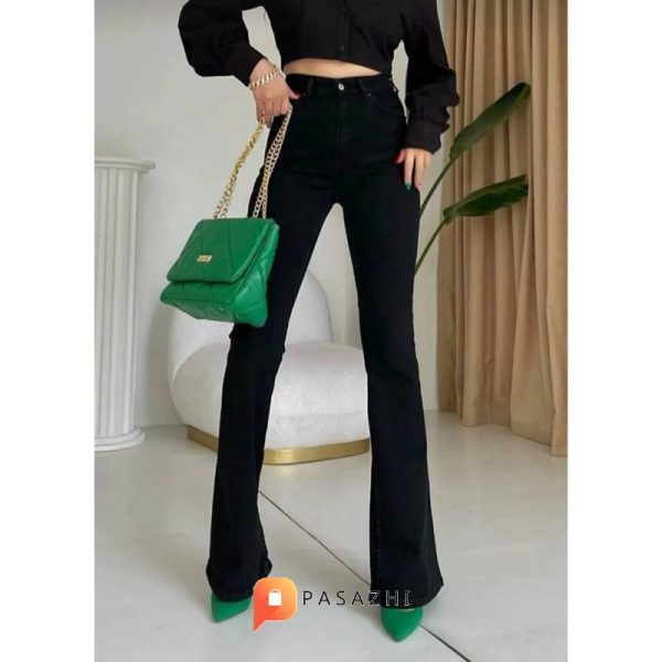 شلوار جین دمپاگشاد زنانه LAMİRA مدل Flare مشکی