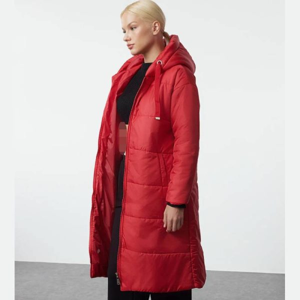 کاپشن بلند پف دار زنانه Trendyol Collection قرمز - Image 4