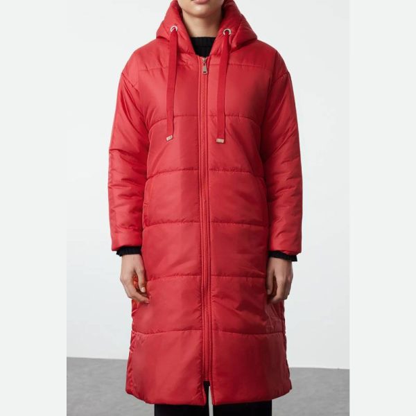 کاپشن بلند پف دار زنانه Trendyol Collection قرمز - Image 5