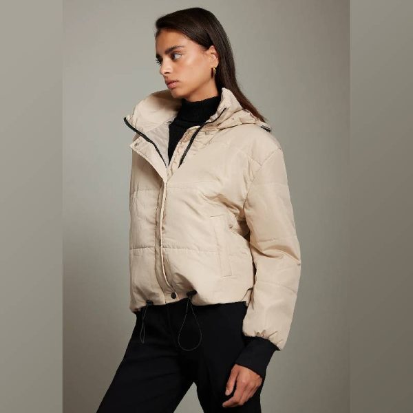 کاپشن کلاهدار ضدآب زنانه Trendyol Collection کرمی - Image 3