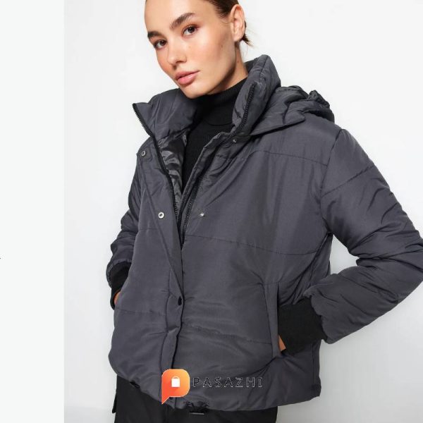 کاپشن کلاهدار ضدآب زنانه Trendyol Collection خاکستری