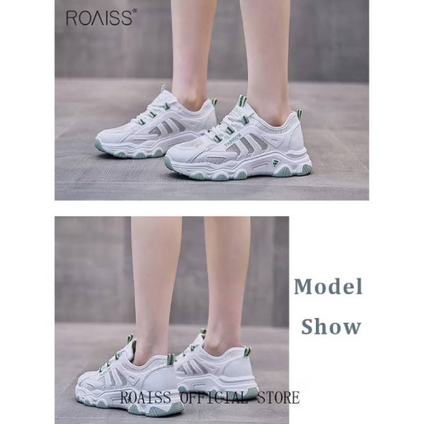 کفش کتانی زنانه ROAISS مدل Large Sole سفید سبز - Image 7