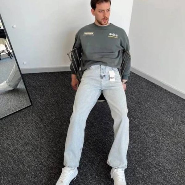 شلوار جین گشاد مردانه ketench مدل Loose Fit آبی روشن دونه برفی - Image 3