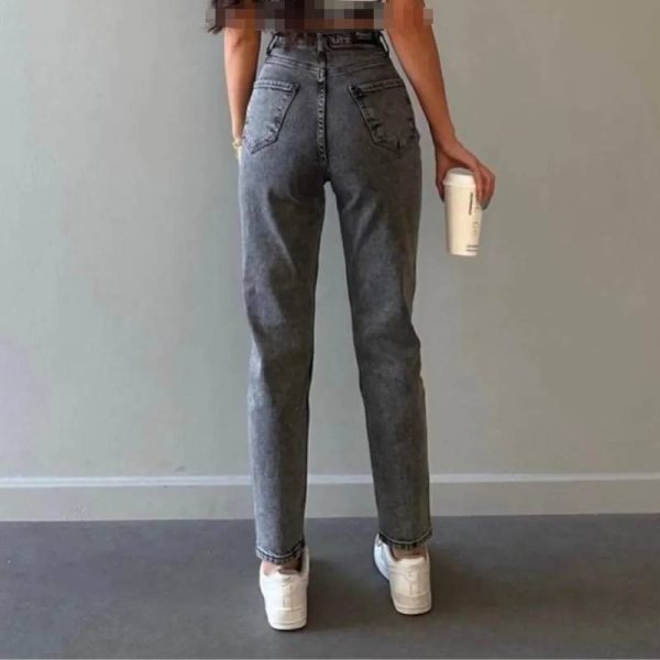 شلوار جین مام فاق بلند زنانه LAMİRA مدل Snow Lycra دودی - Image 2