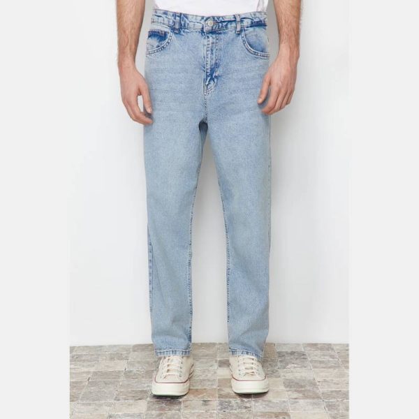 شلوار جین گشاد مردانه Trendyol Collection مدل Straight Fit آبی روشن - Image 4