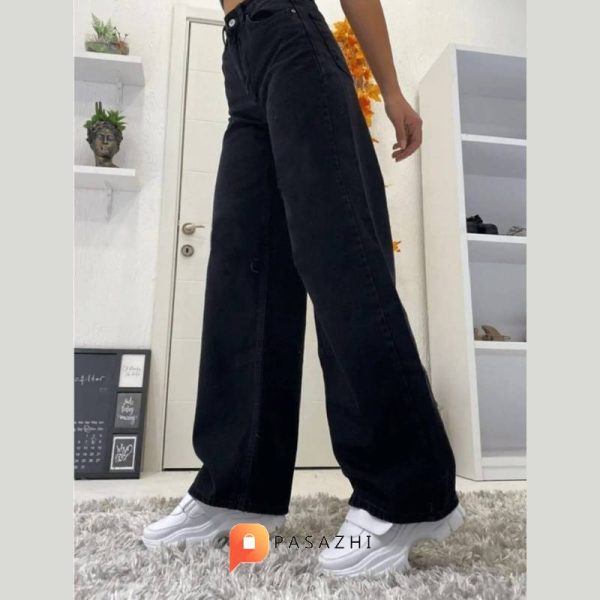 شلوار جین فاق بلند بگ زنانه Trn JNS مدل Snow Lycra مشکی