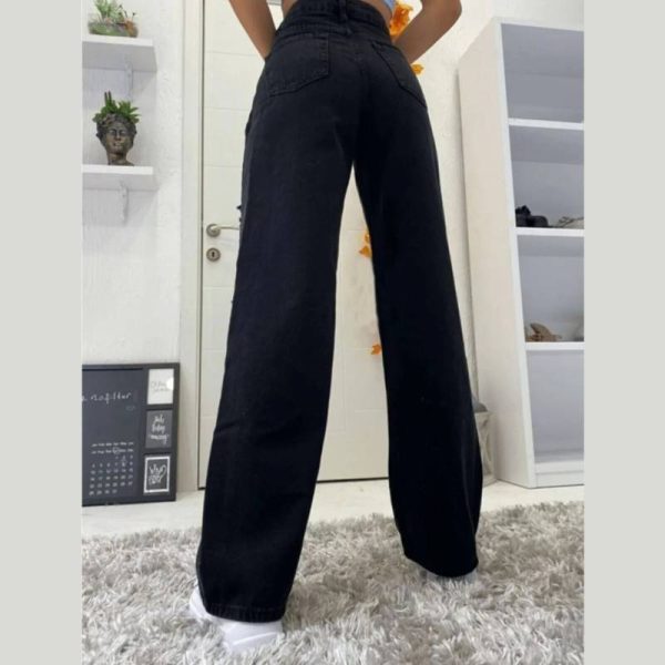 شلوار جین فاق بلند بگ زنانه Trn JNS مدل Snow Lycra مشکی - Image 2