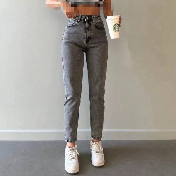 شلوار جین مام فاق بلند زنانه LAMİRA مدل Snow Lycra دودی - Image 4