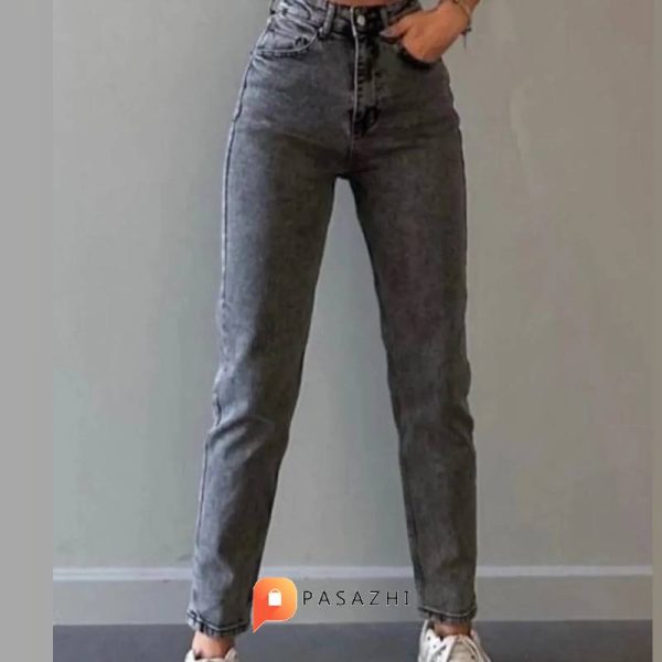 شلوار جین مام فاق بلند زنانه LAMİRA مدل Snow Lycra دودی