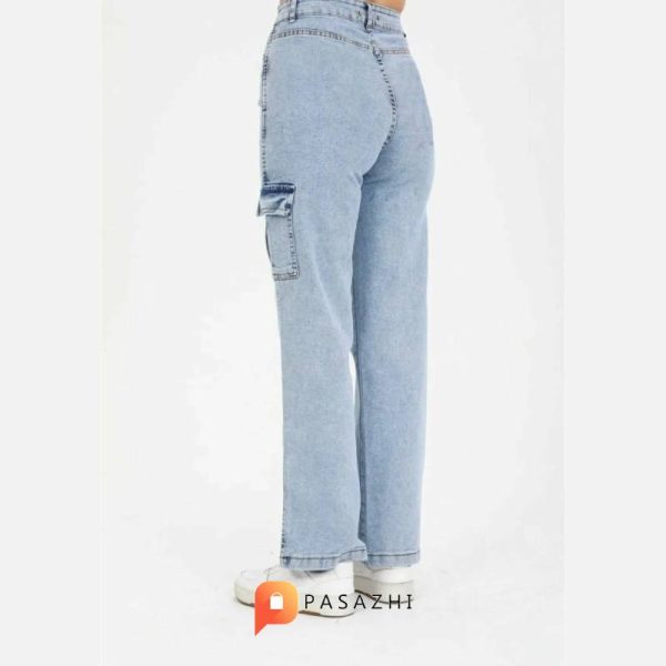 شلوار جین کارگو زنانه LAMİRA مدل Palazzo Wide Leg آبی - Image 6