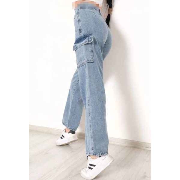 شلوار جین کارگو زنانه LAMİRA مدل Palazzo Wide Leg آبی - Image 7