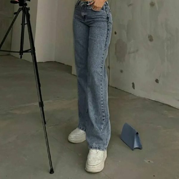 شلوار جین گشاد زنانه Trn JNS مدل Lycra Super آبی دونه برفی - Image 3