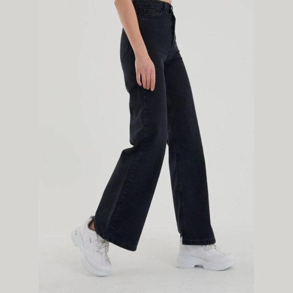 شلوار جین گشاد زنانه Trn JNS مدل Lycra Palazzo مشکی - Image 3