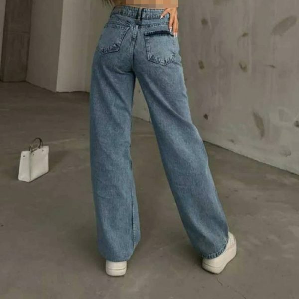 شلوار جین گشاد زنانه Trn JNS مدل Lycra Super آبی دونه برفی - Image 4