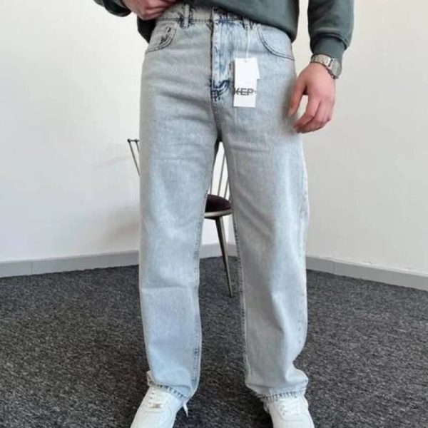 شلوار جین گشاد مردانه ketench مدل Loose Fit آبی روشن دونه برفی - Image 6